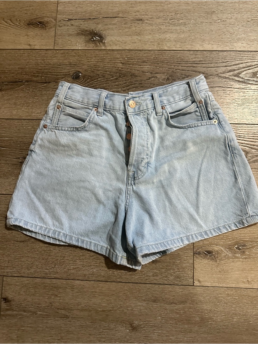 We The Free Light Blue High-Rise Denim Shorts